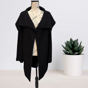 Vintage Anne Klein New York Women's Ribbed Knitted Wool Cardigan Black Size M/L